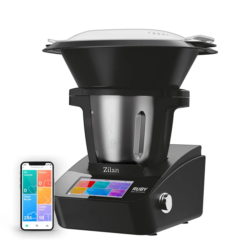 Zilan RUBY Thermorobot, Robot da Cucina Wi-Fi, 18 Funzioni, Touch Screen TFT 7", Bilancia incorporata, App, 4,7 L, 1700 W
