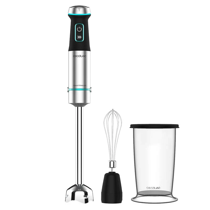 Cecotec Frullatore a Immersione Power Titanblack 1200 XL Cream, 1200 W, Tecnologia Crossblades con Lame A 4 Lame, Piedino XL, Cappa Antispruzzo, Selettore di Velocità, Bicchiere e Lancia da 800 ml