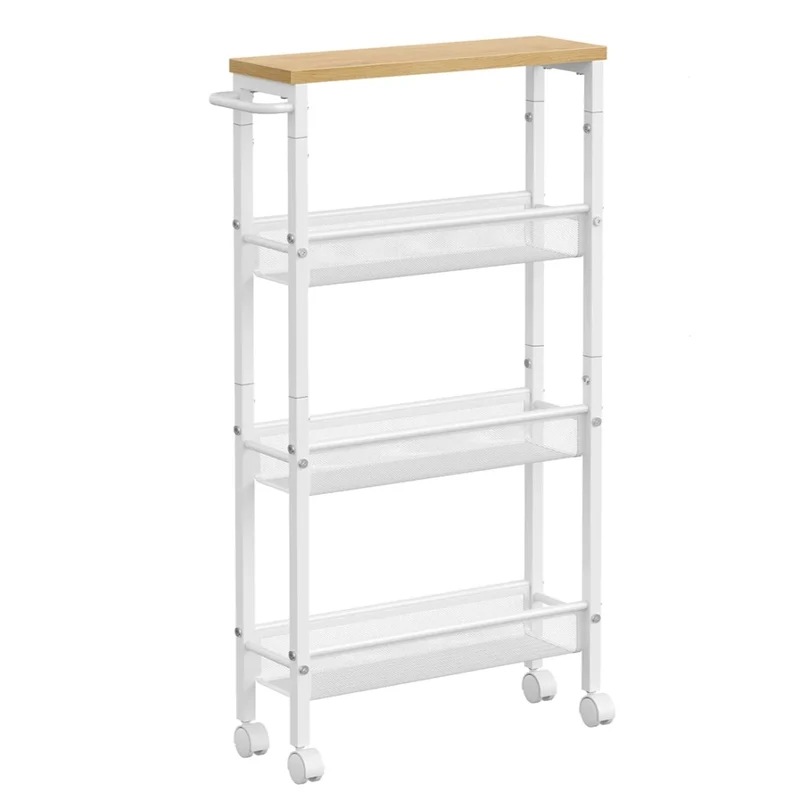 Carrello di servizio ripiano mobile design sottile ruote girevoli a 360° struttura in metallo per cucina soggiorno ufficio bianco 12_0005286
