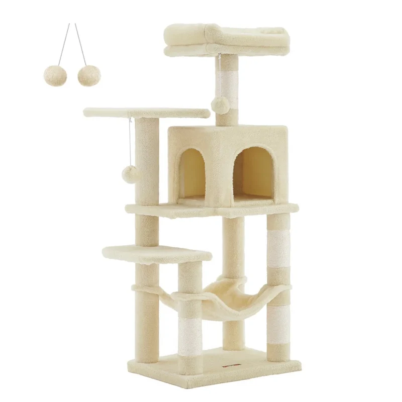 Albero per gatti amaca torre gioco 143 cm grigio beige 12_0003855