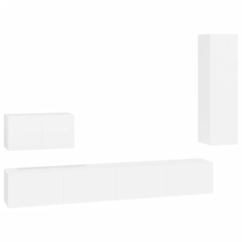 Set di mobili mobile credenza TV televisione soggiorno camera da letto soggiorno 4 pezzi pannelli in MDF bianco 02_0024671