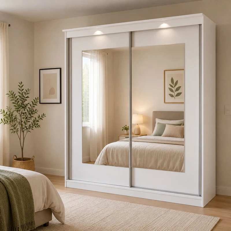 Armadio Camera da Letto Lesale, Guardaroba 2 Ante 5 Ripiani, 180x195h cm Bianco