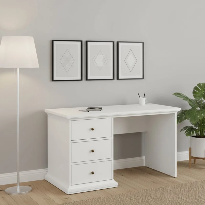 Scrivania Agia, Scrittoio multiuso, Tavolo per ufficio porta PC, Piano di lavoro, 130x62 h74 cm, Bianco