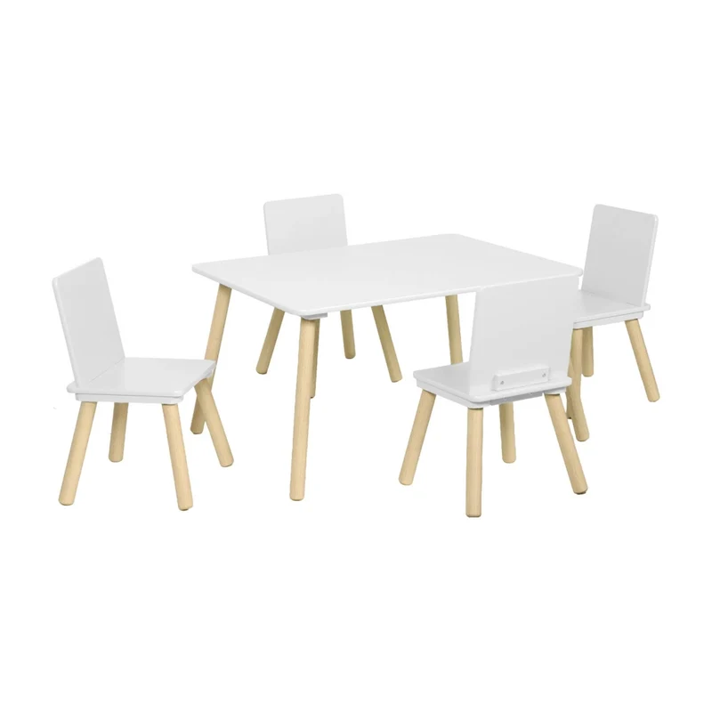 Set tavolo rettangolare per bambini in legno di pino con 4 sedie,