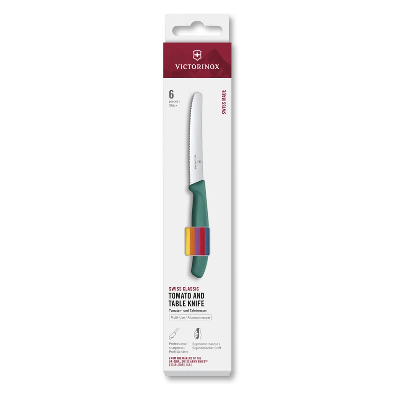 Set di 6 coltelli da tavola o cucina Swiss Classic con manici colorati in confezione regalo.