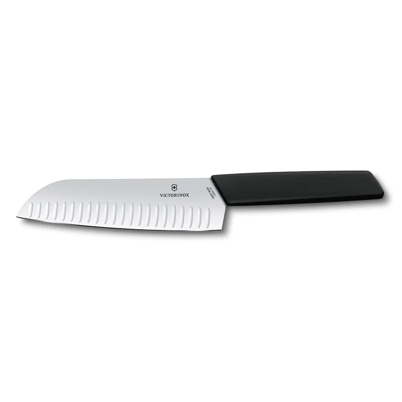 Coltello Santoku alveolato manico nero - Swiss Modern