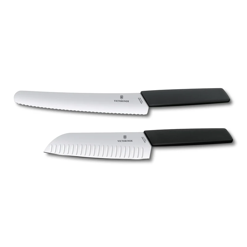 Set Santoku e coltello pane manico nero - Swiss Modern