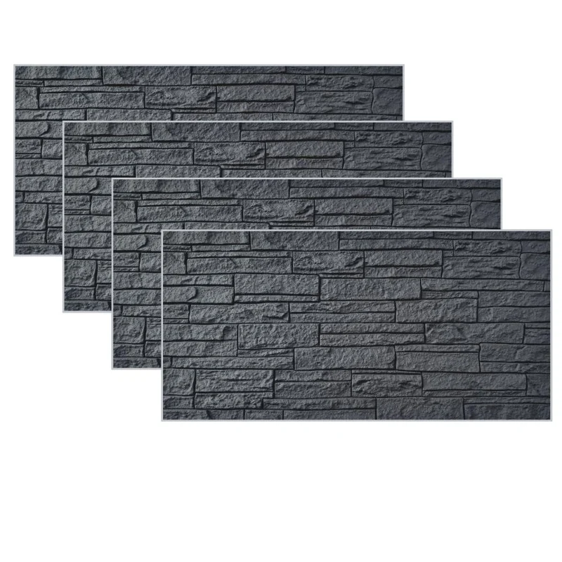 Pannello Rivestimento Effetto Pietra in PU 120x60x2,5 cm Colore Grigio Ardesia Set 4 Pezzi