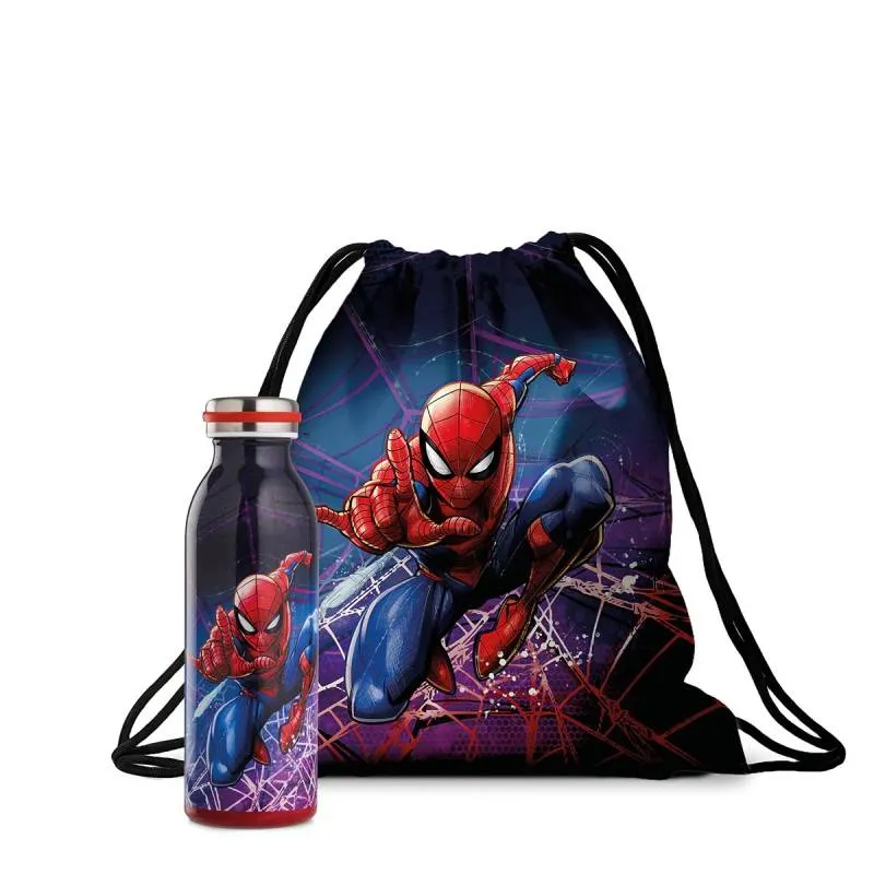 Egan Set Lunch Box con Bottiglia Termina e Sacca Spiderman