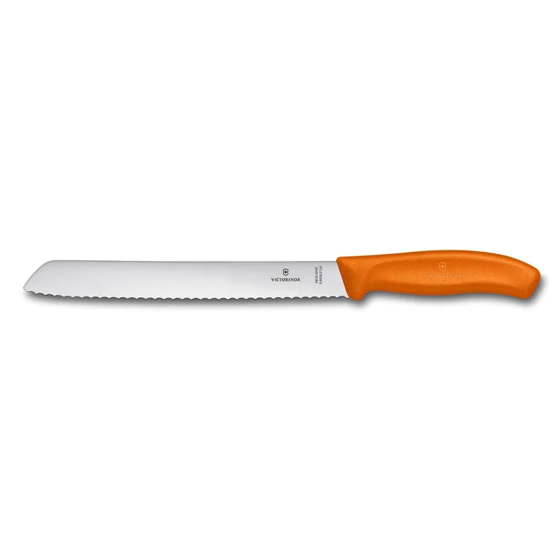 Coltello pane ondulato manico arancione blister - Swiss Classic _