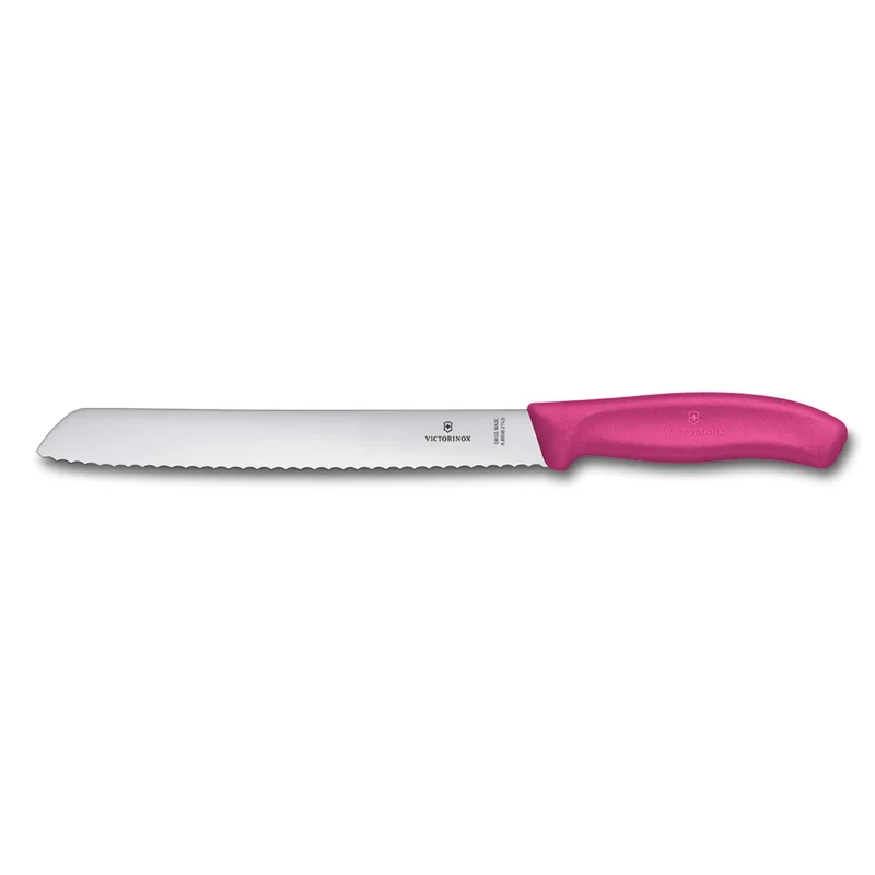 Coltello pane ondulato manico rosa blister - Swiss Classic _