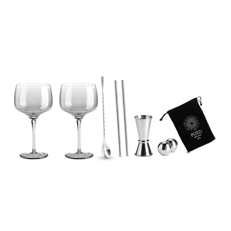 Pozzi Milano Set Cocktail 8 pz con Bicchieri Grigi in Gift Box
