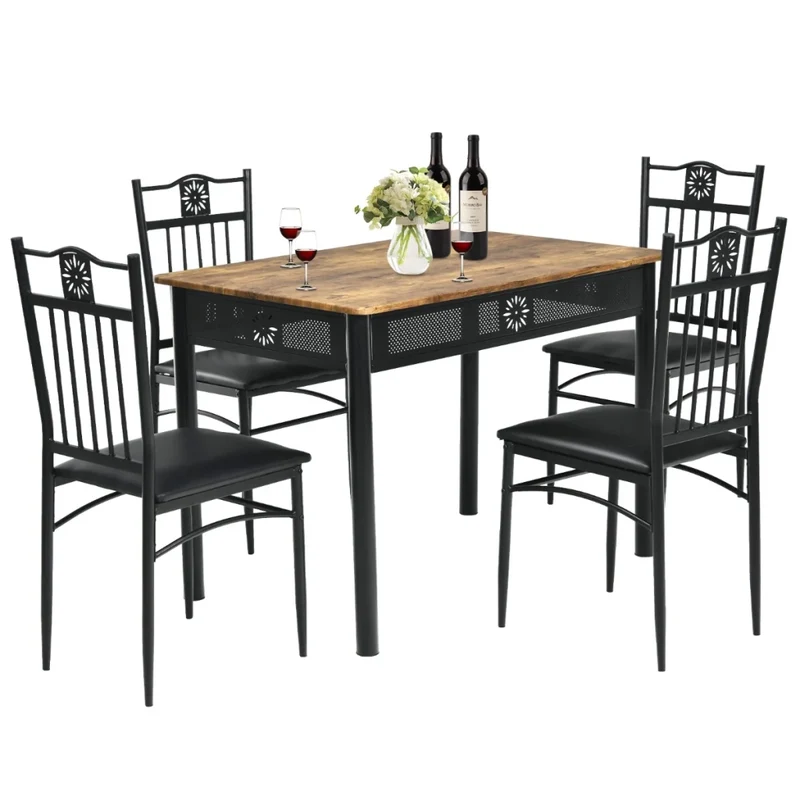 Set da pranzo: 1 tavolo 4 sedie ergonomiche imbottite 107 x 70 x 76 cm stile moderno MDF metallo nero 20_0011982