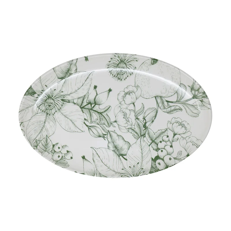 Villa Altachiara Vassoio Ovale Jacquard Verde in Ceramica