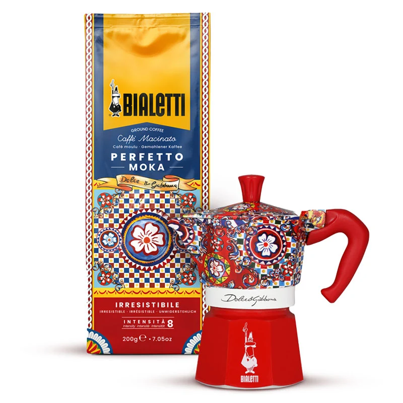 Bialetti Moka Express 3 Tazze con Barattolo di Latta e Caffè Dolce&Gabbana