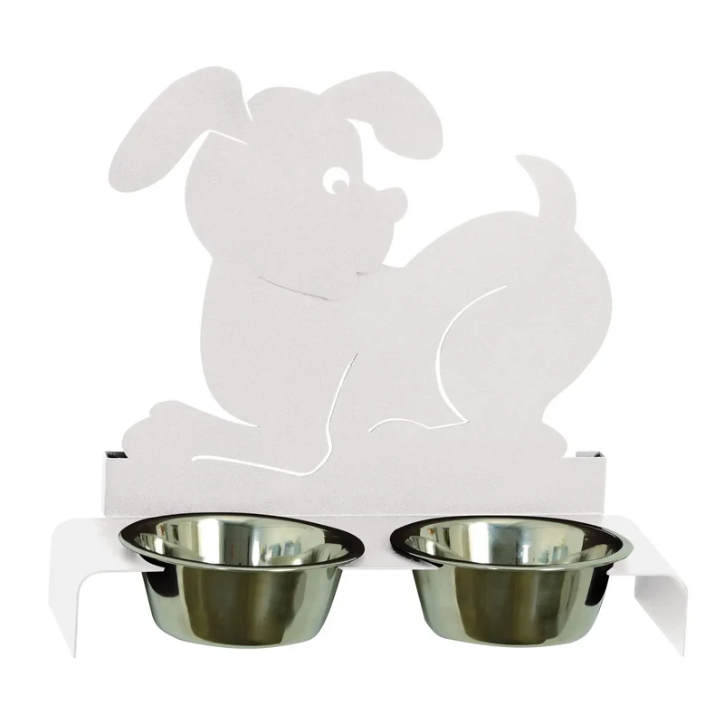 Arti & Mestieri Porta Ciotole Doppio Cane Bianco
