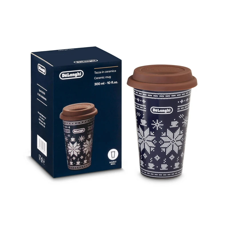 Delonghi tazza Winter ceramica termica doppia parete 300ml coperchio silicone