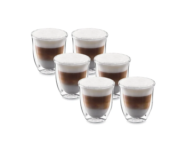 Delonghi Creamy set 6x tazze cappuccino caffè 270ml vetro termiche doppia paret
