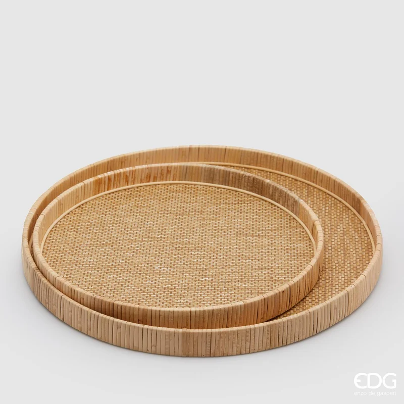 EDG Enzo De Gasperi Set 2 Vassoi Rotondi in Rattan D51 D40 cm