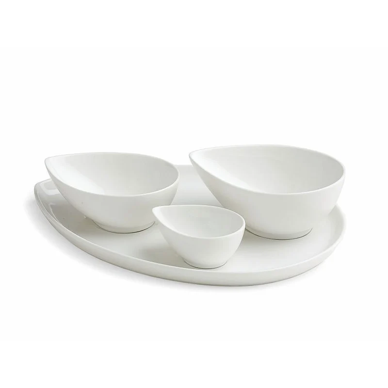 Tognana Set Vassoio + 3 Coppette Tendence 34x25 cm in Porcellana