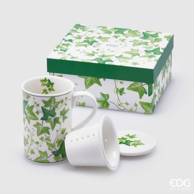 EDG Enzo de Gasperi Tazza con filtro e Manico Edera in porcellana H11 D8 cm