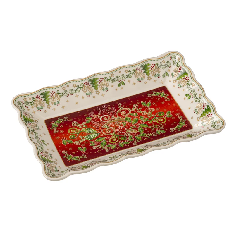 Lamart Vassoio Natalizio Rettangolare in Porcellana 32x21 cm