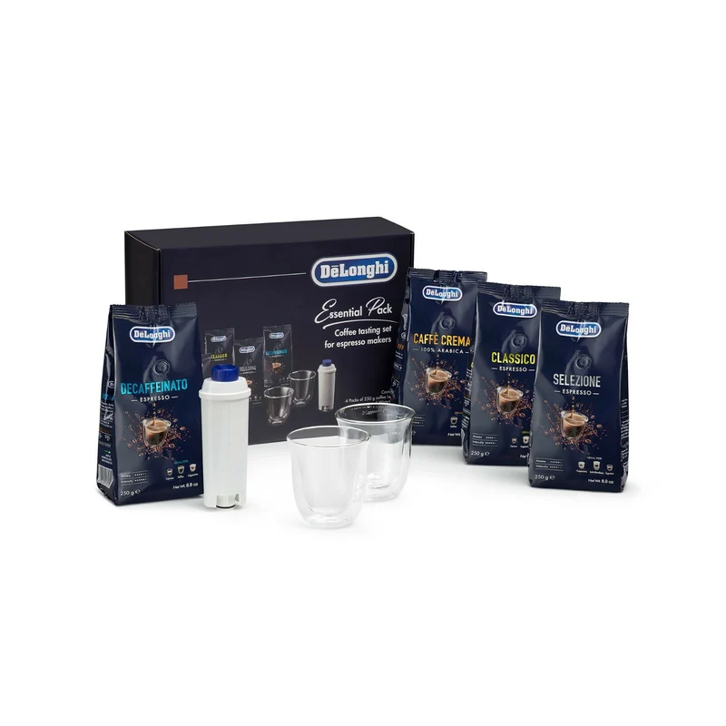 Delonghi set degustazione caffè in chicchi Essential + filtro + tazze cappuccino