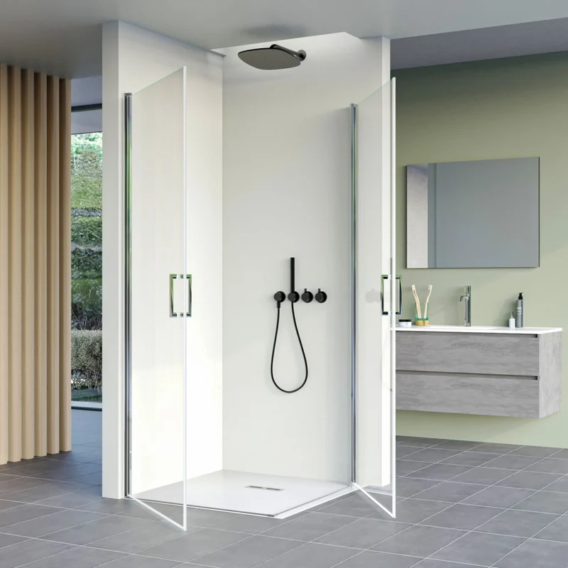 Box Doccia Angolare 80x80 cm 2 Ante Battenti in Cristallo Trasparente 6mm H195 Bonussi Jenny