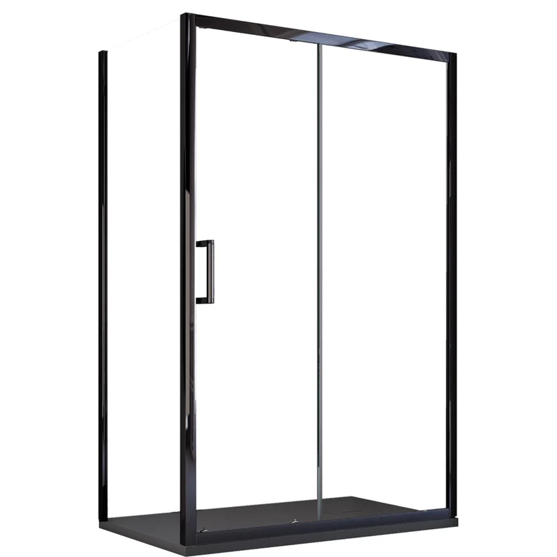 Box Doccia Angolare 80x140 cm 1 anta Scorrevole con Profili Neri in Cristallo trasparente 6mm H195 Bonussi Sole