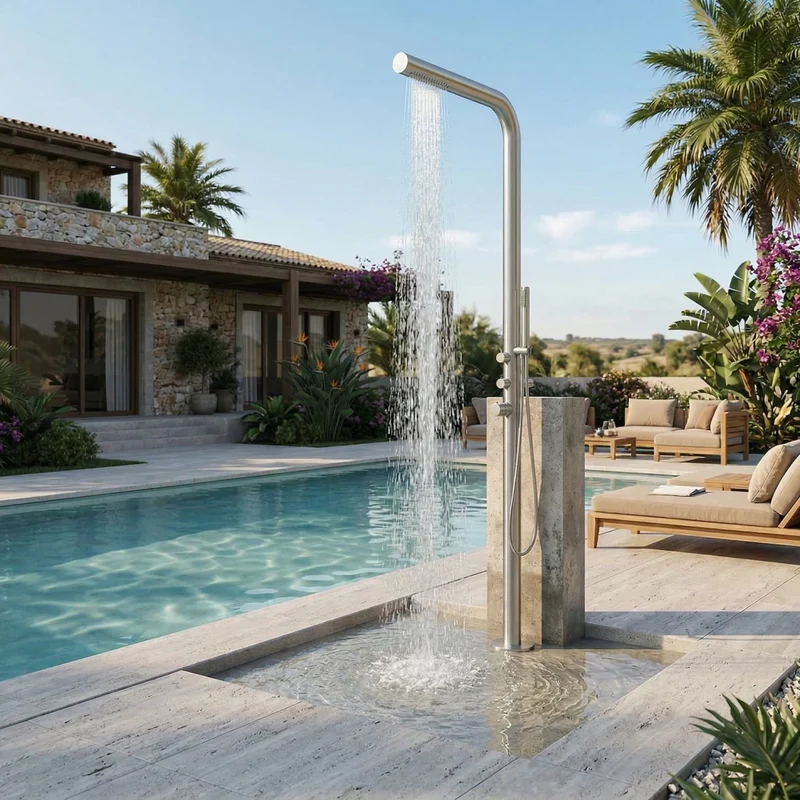 MPC Doccia da piscina inox acciaio inox 316L soffione superiore e doccetta manuale miscelatore acqua calda-fredda fissaggio C-BOX MX1016-INOX MX1016 INOX