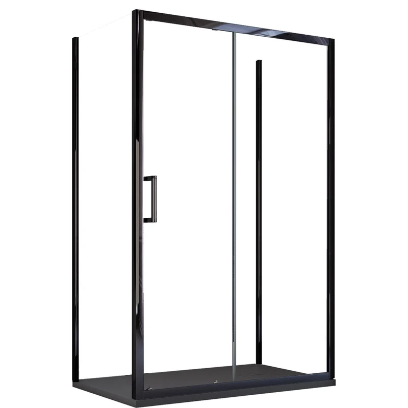 Box Doccia 3 Lati 80x140x80 cm 1 anta Scorrevoli con Profili Neri in Cristallo trasparente 6mm H195 Bonussi Sole