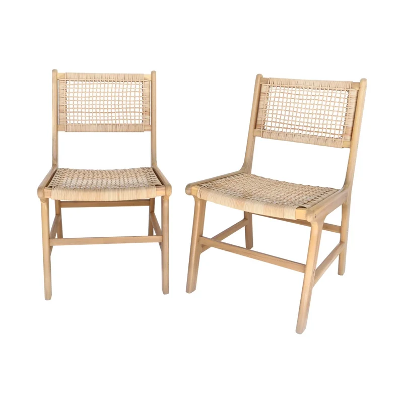 Set 2 sedie in canna e legno, marrone naturale