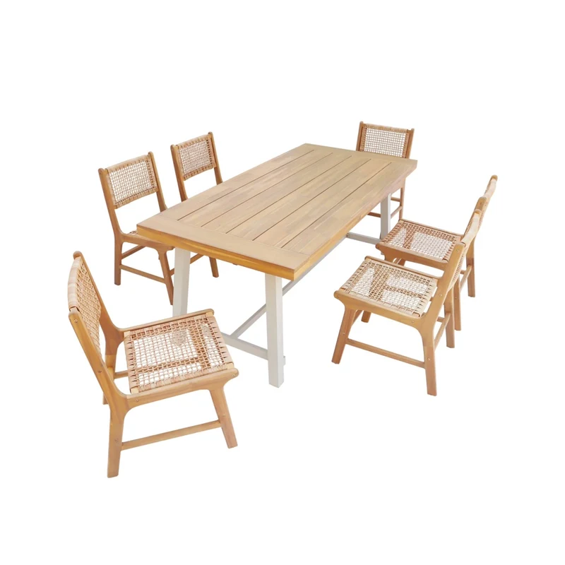 Set tavolo da giardino in legno di acacia e metallo con 6 sedie in