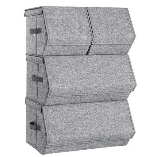 Set di 4 scatole portaoggetti impilabili contenitore organizer per giocattoli con coperchio struttura in metallo chiusura magnetica per vestiti libri e giocattoli grigio 12_0003379