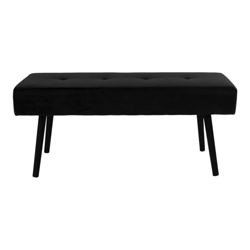 Panchina Skiby in velluto nero con gambe nere, 100 cm